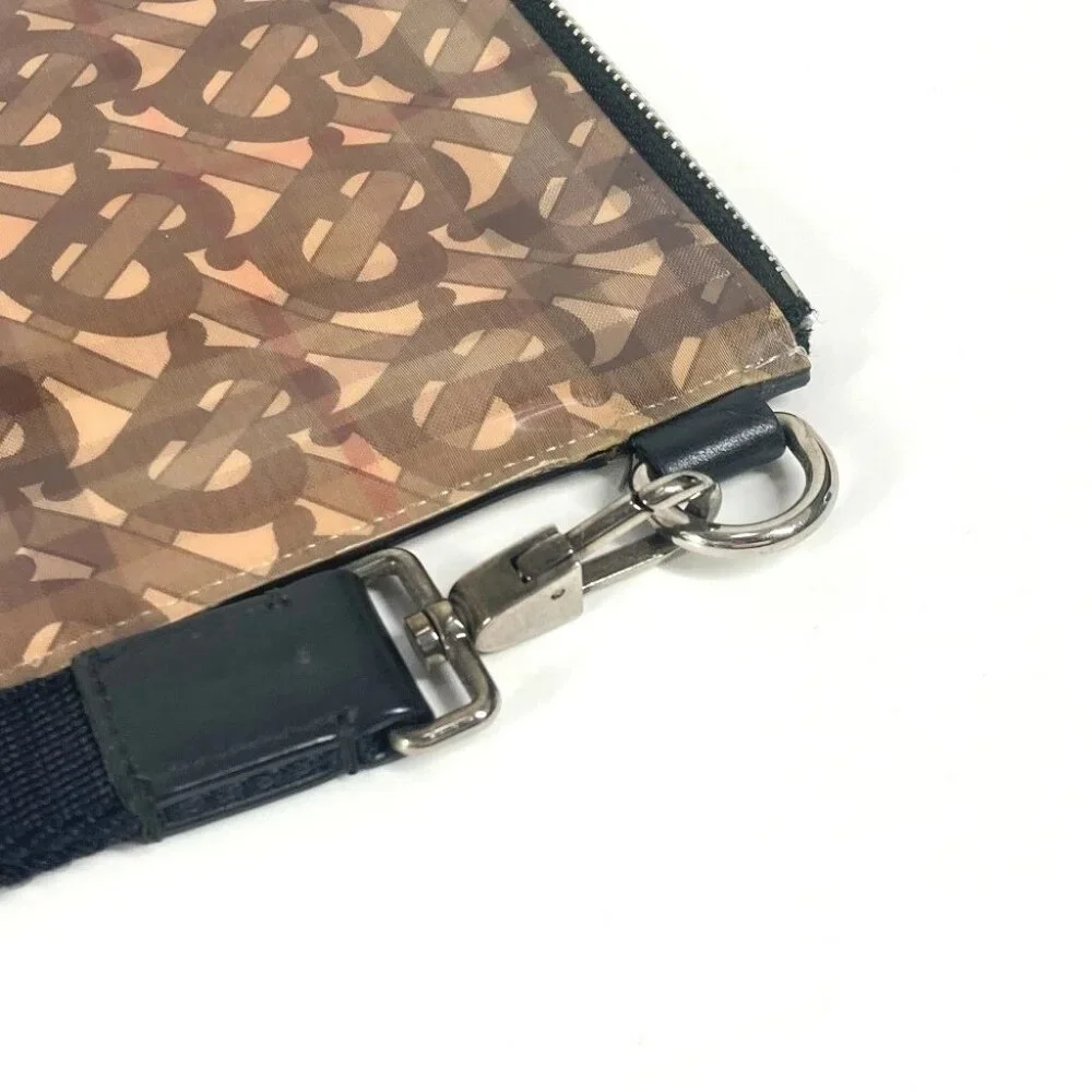 BURBERRY Logo Check TB pouch bag with strap Clutch bag Nylon Beige/Black - Picture 5 of 15